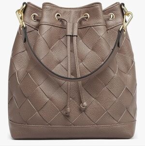 Genuine Leather Woven Bucket Bag